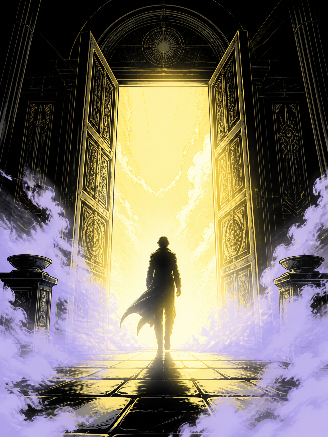 An open door glowing with warm light